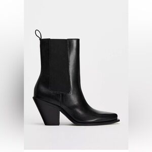 Zara Black Leather Cowboy Ankle Boots Zize 6.5 in good condition